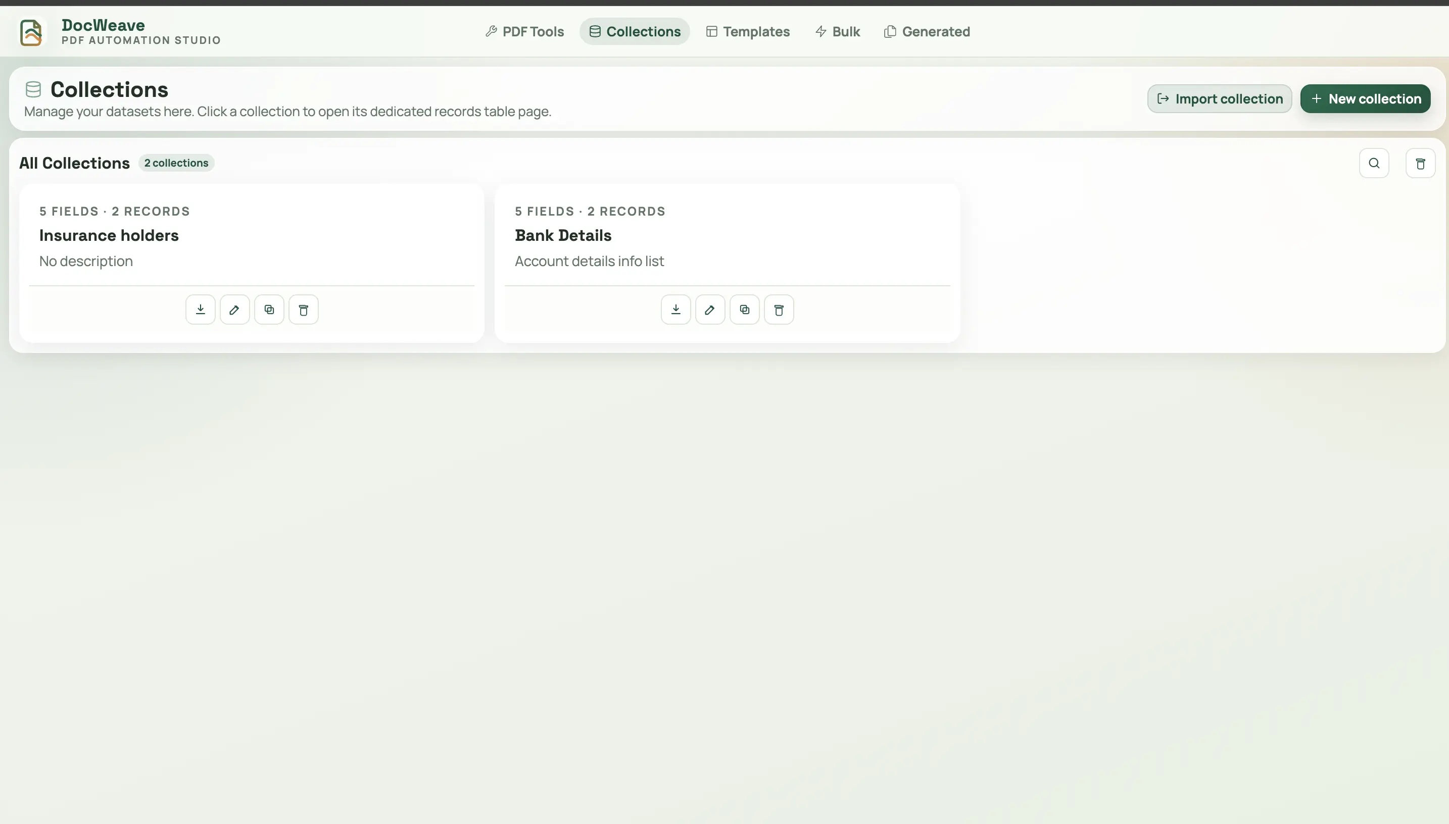 Upload collections