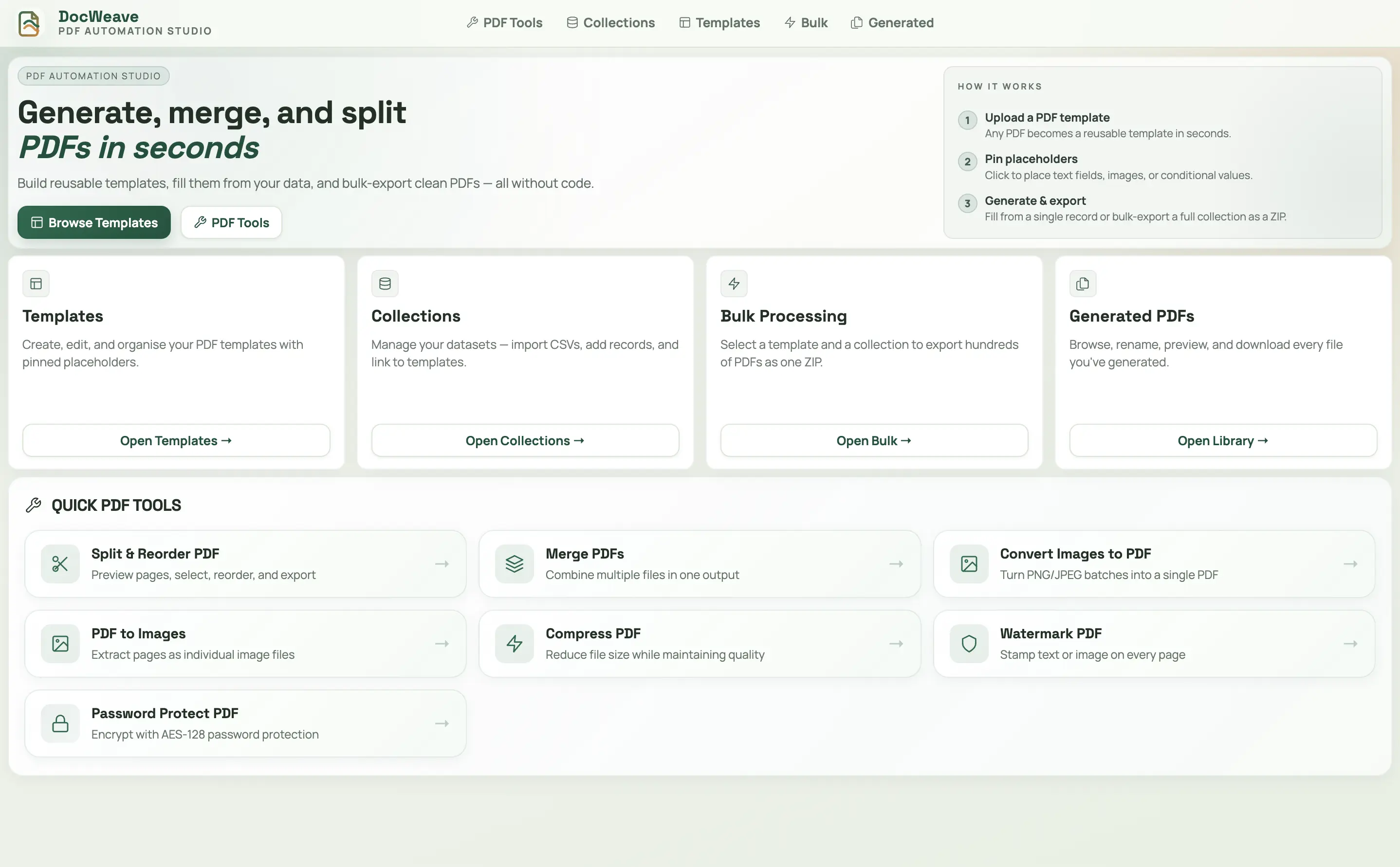 DocStitch product dashboard